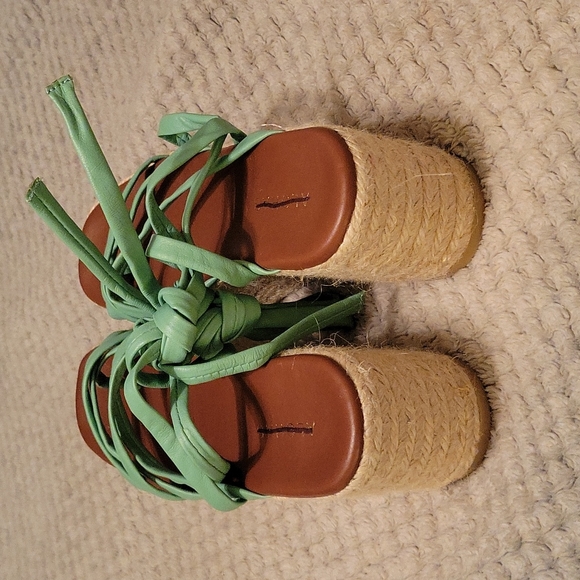 Alohas Leather Paw-Paw Platform Espadrille Sandals in green EU36 US5 - Picture 6 of 11